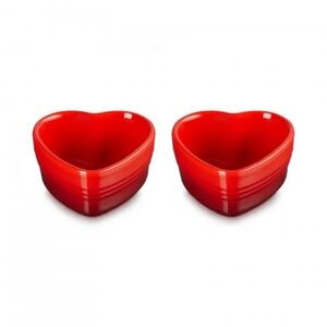 Le Crueset Ramequin d’Amour Set Of 2 Red Heart Shaped Stoneware Bowls NIB